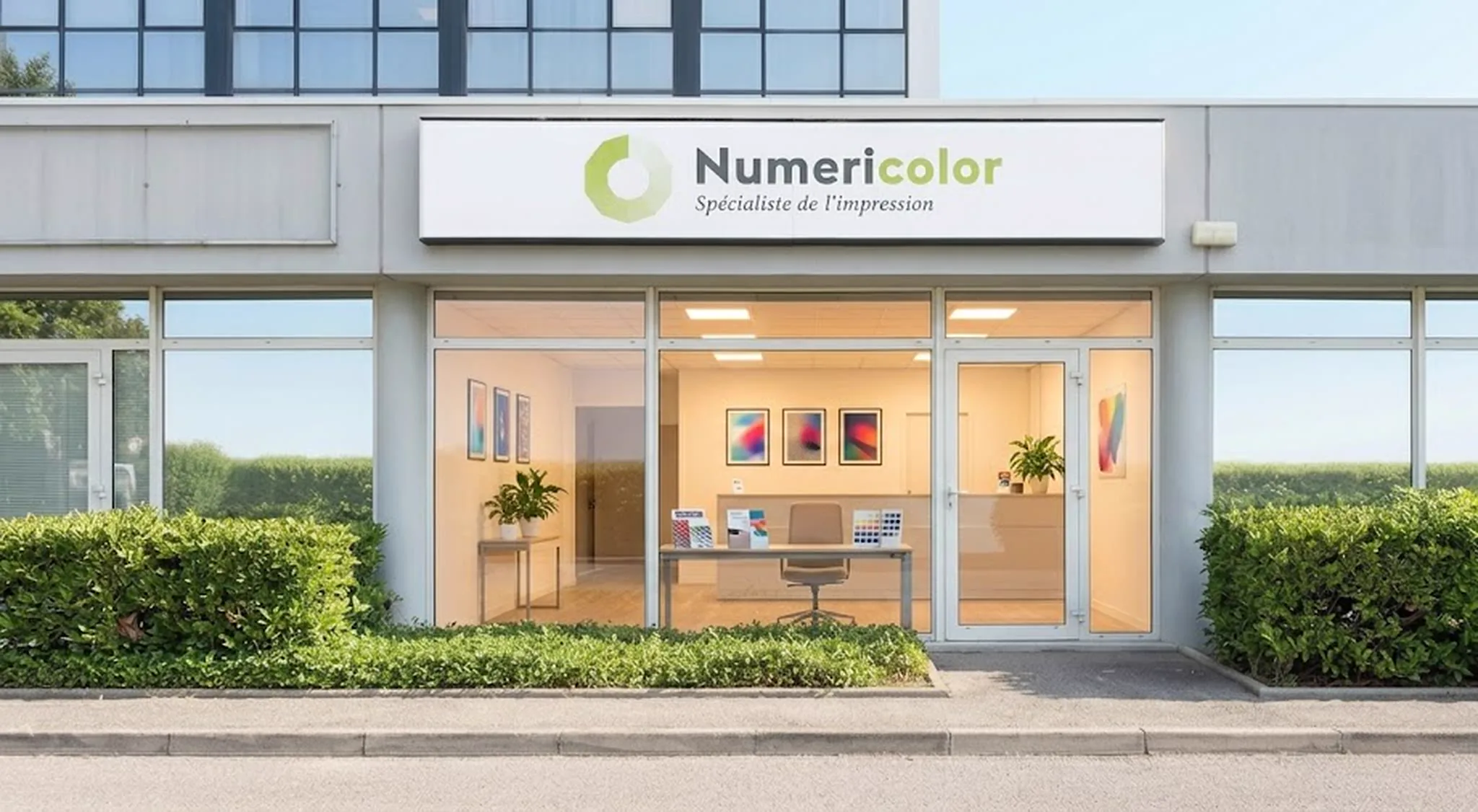 Façade et vitrine de Numericolor, rue Marcellin Berthelot à Aix-les-Milles